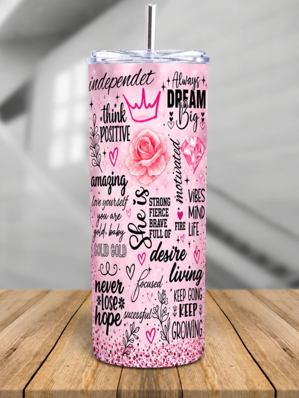 Pink Positive Affirmations Tumbler | 20oz & 30oz Inspirational Cup